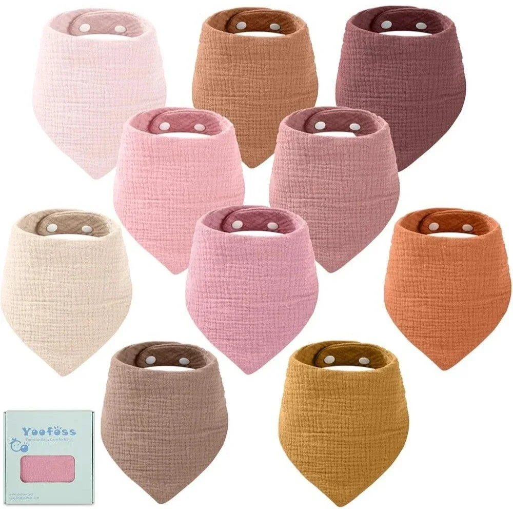 Organic Cotton Baby Bibs 10 Pack - Soft Absorbent Bandana for Drooling Pink